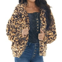 Puntoco ženski kaput, ženski patentni patentni leopard tisak dugih rukava jaknu kaput žuti 6