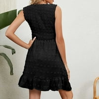 Ženske casual haljine bez rukava bez rukava V-izrez Solid boja Velvet haljina Kućna haljina, crna, XL