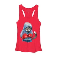 Mačka u bokserskom odijelu Tee ženski ocean heather plavi grafički racerback tenk - dizajn od strane
