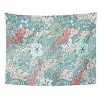 Vodeni uzorak Vrtni cvjetovi i carpi Prekrasne riblje biljke za doodle Koi Zidna umjetnost Viseća tapiserija