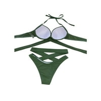 Žene Halter kravatni kupaći kostim visoki rez bikini Cross Ribd Clout Tanga Bikini set kupaći kostimi