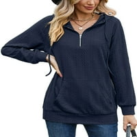 Paille ženske pulover tromjesečje dukserice dukserice Dukserice Plavo labavi pleteni vrhovi sa džepovima