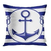 Nautičko plavo sidro i okrugli konop sa čvorovima na bijelim i prugama brodove u obliku jastučnika za