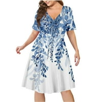 Ženske haljine Dužina gležnja tiskana V-izrez sunčana haljina bez rukava Blue L