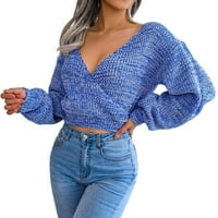 SNGXGN ženska polovina Zip V rectoved džemper pletene ležerne prevelike pulover džemper vrhovi prevelizirani