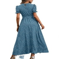 Ležerne prilike Polka Dot Print Carlar Line Haljina kratkih rukava Plave ženske haljine