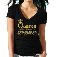 Kraljice su rođeni u septembru Zlatna tiskana Lady Vneck Black košulja