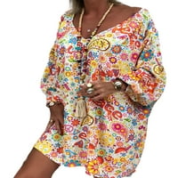 Justvh Žene Duljina ručnog zgloba V-izrez Labavi mini cvjetna haljina za majicu