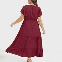 Plus veličina haljina za žene V izrez ruffles Tined Flowy Maxi haljina s kratkim rukavima ljetna koktel