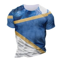 Hanas Muška odjeća Europski i američki okrugli vrat Casual Etnic Style Retro tiskana majica kratkih rukava Top Blue XXXXXL