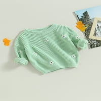 Novorođena dječja djevojka pleteni džemper s dugim rukavima cvijet pulover dojenčadi na vrhovi padaju