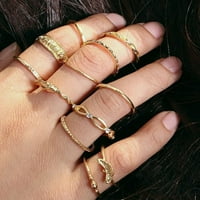 Modni trend metalni retro zlatni 12-komadni odijelo postavljeno zglobni prsten za prsten