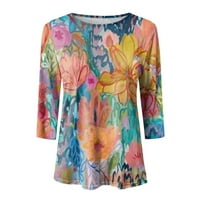 Žene Ljetni modni ispisani okrugli vrat s kratkim rukavima labava tiskana majica na vrhu bluzuarange