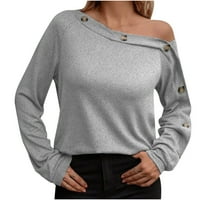 Prevelike grafičke majice za žene Ljetna modna košulja s dugim rukavima TOP bluza Pulover Grey XL
