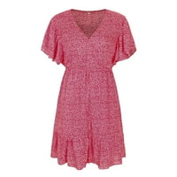 Stamens Women Top, ženska cvjetna print mini haljina V-izrez kratka rukava za zabavu za ljeto (crvena)