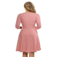 Ženska casual polka dot v izrez linijski rukav Dusty ružičaste haljine s