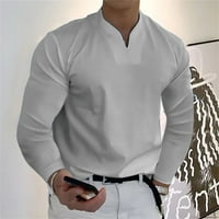 Muški V izrez T majice Muška Ležerna košulja Čvrsta dugi rukav V-izrez V-izrez za bluzu s dugim rukavima