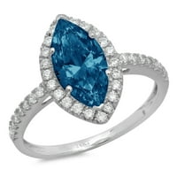 2.38ct Marquise Cut Prirodni London Blue Topaz 14K bijeli zlatni godišnjica Angažovanje halo prstena