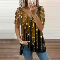 Ženski bluze Ženska modna casual labav ispis kratki rukav V-izrez sa zatvaračem s gornjeg ramena TOP zlato s
