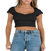 Ženski Vrulja V izrez, kratki rukav čipkasti obloge čvrstog boja tanke fit ruched majice