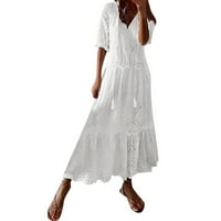 Bazyrey maxi ljetne haljine za žene casual ljetne haljine ženske V-izrez labavi kratki rukav a-linijski