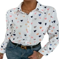 Office dama radna odjeća vrhova srca Print Plus sizen Ovratnik s dugim rukavima Žene Osnovne bluze