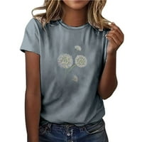 Žene izlaske ljetne košulje tiskane okrugli vrat Loop Fit Tunic Tops Novelty Dandelion kratki rukav