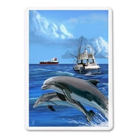 Ribarski brod sa teretač i dupinima, fenjer Press, premium igraće karte, paluba sa šalerima, USA