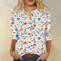 Umitay ženska nova dugmeta na ovratniku modni print Sedam rukava retro tiskana majica Slim Top casual vrhovi