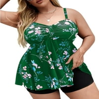 Sanviglor Womens Plus Veličina V izrez seksi cvjetni print Tummy Control Tankini kupaći odijela s boyshorts Green 2XL