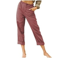 Ženske joggers hlače visoke strukske pantalone za crtanje u obliku kafetarne džepove Elastične struke Udobne ravne hlače za vježbanje, joga, trčanje vino XL, američka veličina 10
