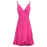 Ženska ljetna haljina V-izrez bez rukava bez rukava, haljina za dužinu koljena, vruća ružičasta, xl
