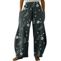 HHEI_K ženski modni print sa džepovima Elastični struk ispisane ravne labave casual pantalone
