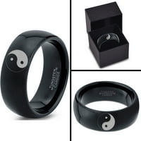 Tungsten Yin-Yang Band prsten za muškarce Žene Udobne fit crno kupole Polirano veličine 12.5