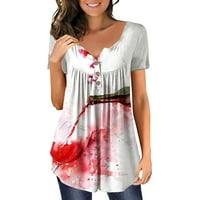 Bluze za žene kratki rukav povremeni peplum tiskane dame Ljeto V-izrez T-majice vino 2xl