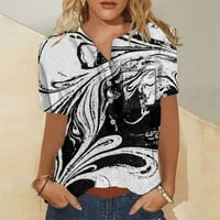 Bazyrey ženski kratki rukav ženski Henley grafički otisci bluze casual pamučne košulje crne 2xl