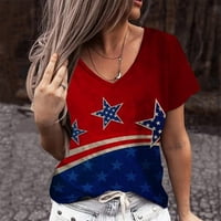 AMOUSA Ženska Tie-Dye Dan nezavisnosti Modni ispisani šareni bluza s kratkim rukavima kratki rukav za žene