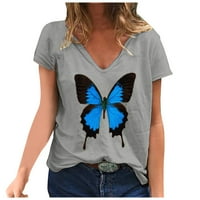 Plaže na vrhu majica leptira za žene kratki rukav Ležerne prilike ljetne majice V izrez Vintage Country