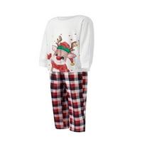 MubIneo božićne porodične pidžame, crtani jeleni dugih rukava, tisak za ispis + plairane hlače