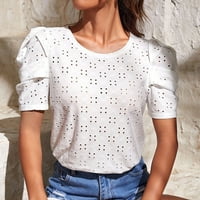 Safuny Ljetni trendy Comfy osnovni vrhovi za žene čišćenje čvrstih vrhova mahuna majica majica Elegantna moda Vintage odjeća bijela XL