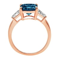 CT briljantan Asscher Cut Prirodni London Blue Topaz 14k Rose Gold Trobotan prsten SZ 5.75