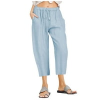 Dyegold linen hlače Žene Ljeto Ležerne prilike plus veličine široke noge Capri hlače labave plaže nacrtaju