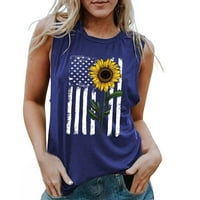 Ženske tenkove Ženske majice kratkih rukava Sunflower print prsluk Ljetna košulja za vrat plus veličine