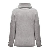 Francuska Dimple Žene Turtleneck Pulover Dugme Dugi rukav Slobodni pleteni džemper vrhovi sivi