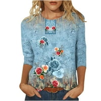 HVYesh Žene Ljetne casual majice Srednji rukav na vrhu Leather Fit Plus size cvjetni ispisani bluza
