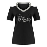 IOPQO grafički majice za žene Ženska ljetna V vrat sa ramena svijetle bušilice Ispis majica kratkih