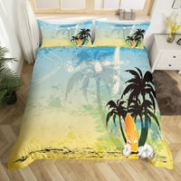 Ocean Beach Duvet Cover Queen, Tropska havajska posteljina za djecu Dječji dječake Tinejdžeri, Palm