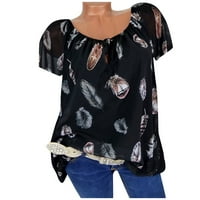 Košulje za žensku žensku modnu ljetnu kratku rukav ležerna tiskana majica na vrhu bluza crna xxl