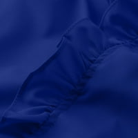 Puntoco Cleariance Ženska ruffle ovratnik dugih rukava ruble majica V izrez kratka rukava majica plava