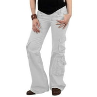 Teretne pantalone, visoko struk plus dugme za hlače Y2K labave vrećice sa džepovima ravno nogu čvrste